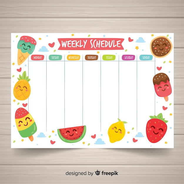 Lovely hand drawn weekly schedule template