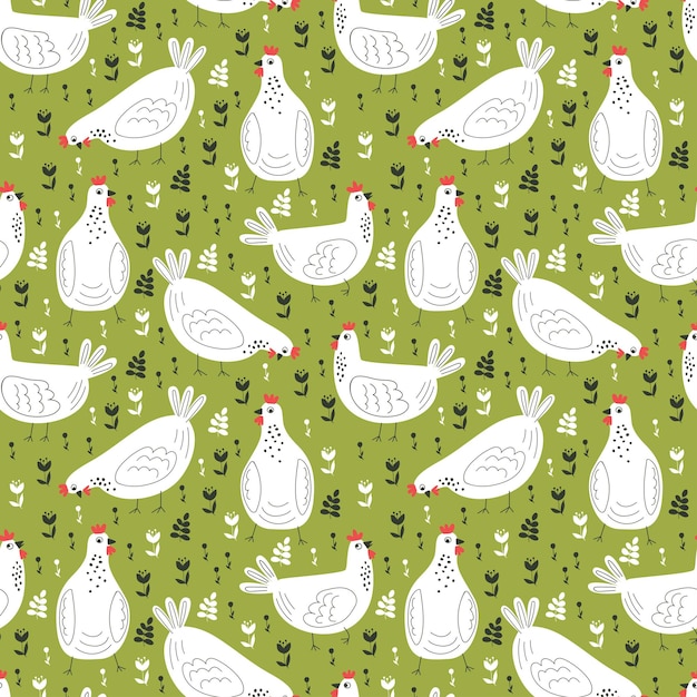 Lovely hens and roosters Seamless pattern Vector illustration