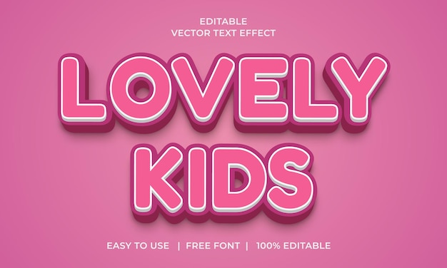 Lovely kids 3d editable text effect Premium Vector