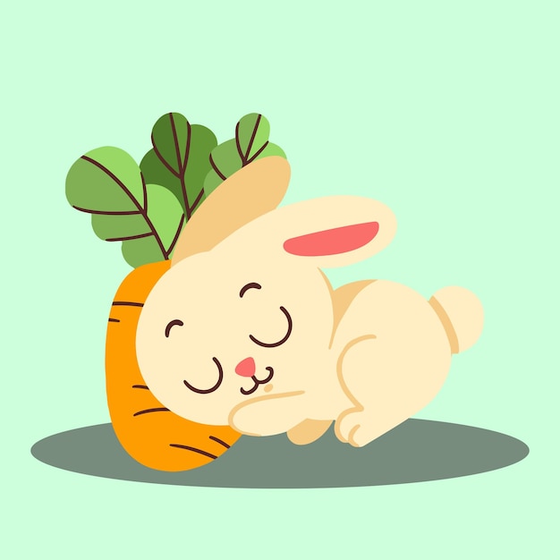 Lovely Little Bunny Sleeping Doodle Vector Illustration