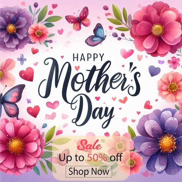 lovely mothers day poster with heart and flowers