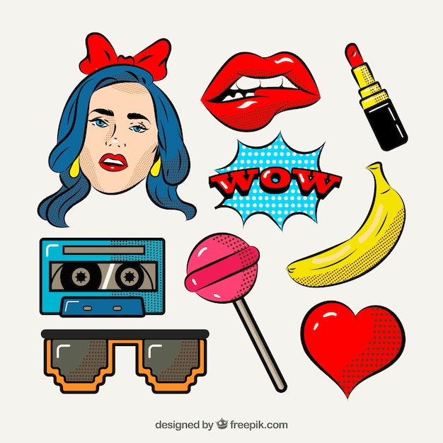 Vector lovely pack of pop art stickers