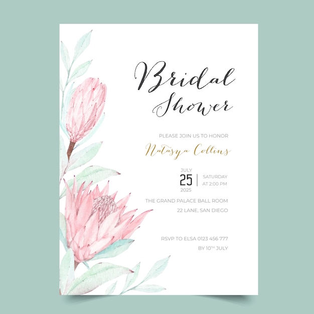 Lovely Protea Bridal Shower Invitation template