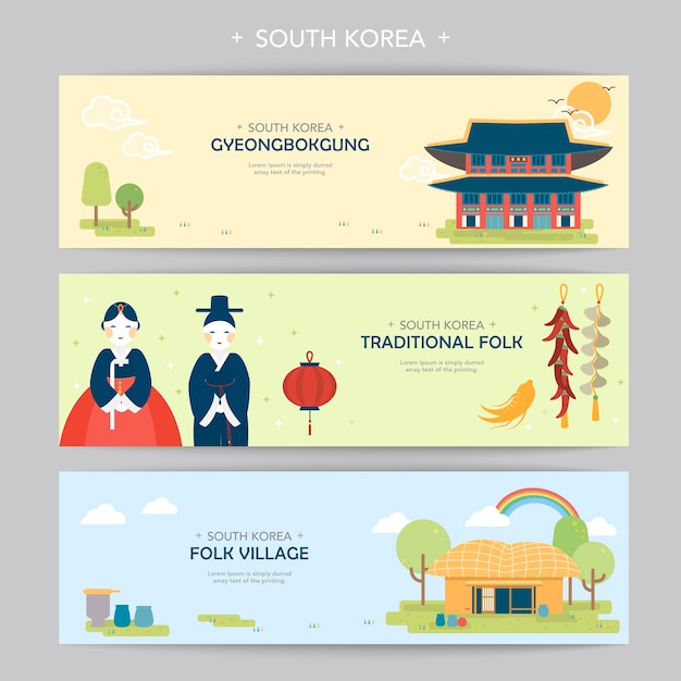 Lovely South Korea travel concept banner in flat style