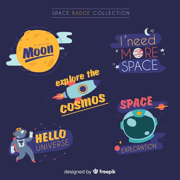 Lovely space badge collection with flat design