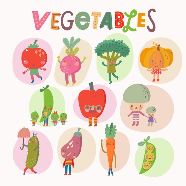 Lovely vegetables concept set in vector