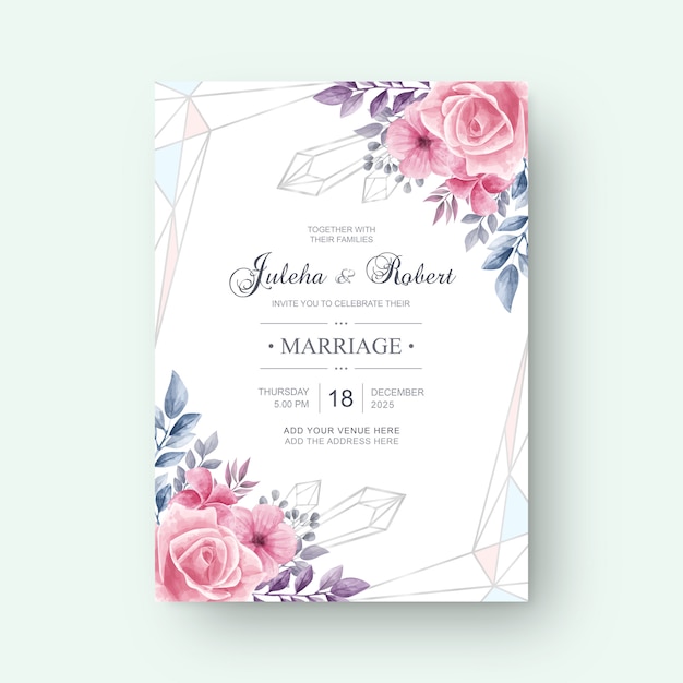 Lovely Watercolor Flower Wedding Invitation Card Template