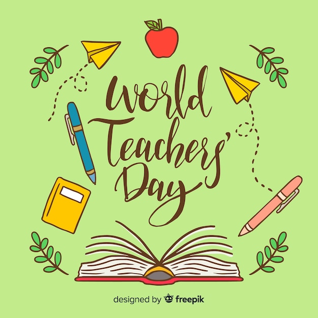 Lovely world teachers' day composition with hand drawn style