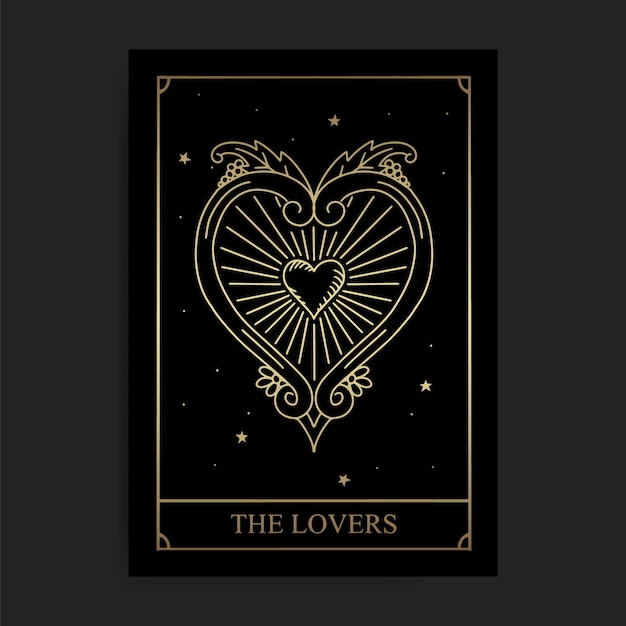 The lovers magic major arcana tarot card in golden hand drawn style