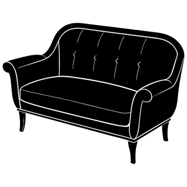 Vector loveseat sofa set silhouette black vector art on white background