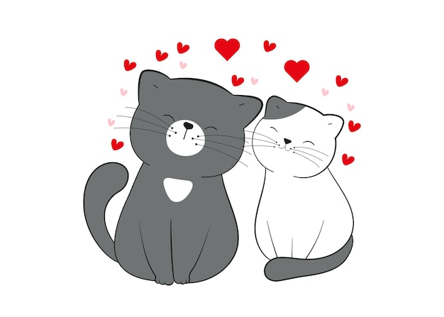 Vector loving cats draw valentine concept special love illustration