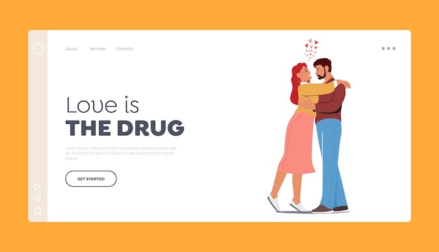 Loving Couple Hugging Landing Page Template People Embracing Happy Lover Relations Happy Lifestyle Romantic Feelings