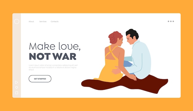 Loving Couple Picnic Dating Landing Page Template Male and Female Characters Love Connection Romance