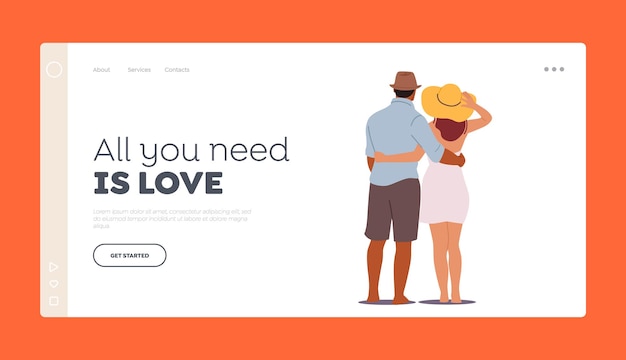 Vector loving couple romantic dating landing page template male and female characters love romance feelings concept