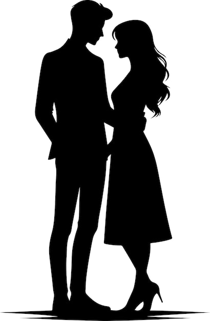 A Loving Couple standing Black Silhouette vector black color silhouette