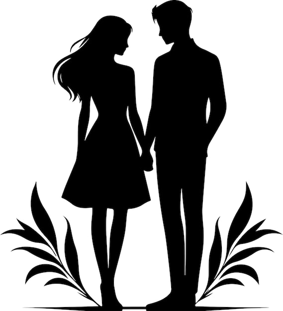 A Loving Couple standing Black Silhouette vector black color silhouette