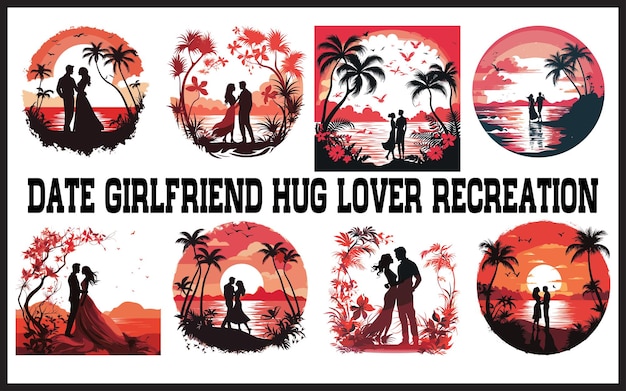 Vector loving couple standing on sunset beach vector illustration t shirt design or others