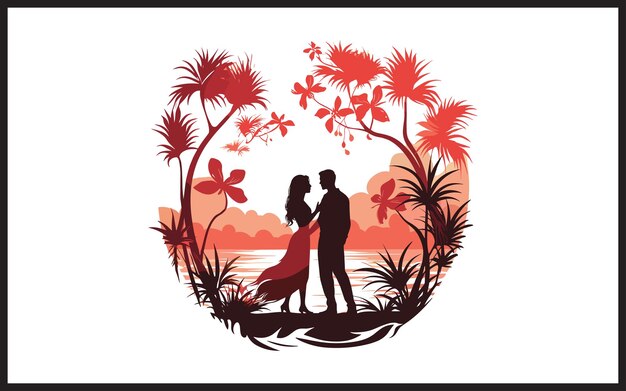 Vector loving couple standing on sunset beach vector illustration t shirt design or others