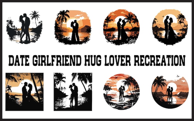 Loving couple standing on sunset beach vector illustration t shirt design or others