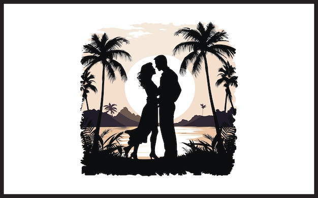 Vector loving couple standing on sunset beach vector illustration t shirt design or others