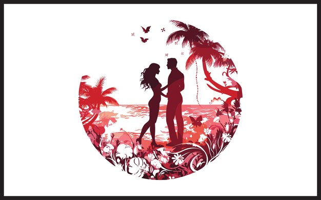 Vector loving couple standing on sunset beach vector illustration t shirt design or others