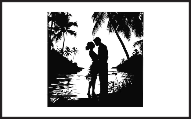 Vector loving couple standing on sunset beach vector illustration t shirt design or others