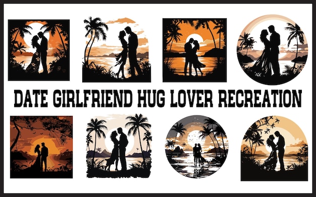 Vector loving couple standing on sunset beach vector illustration t shirt design or others