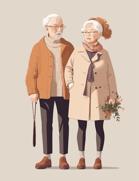 Loving European Grandparents in flat illustration with white solid color background