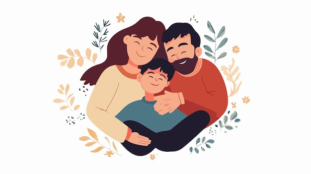 Vector loving family embracing from above parents hugging son