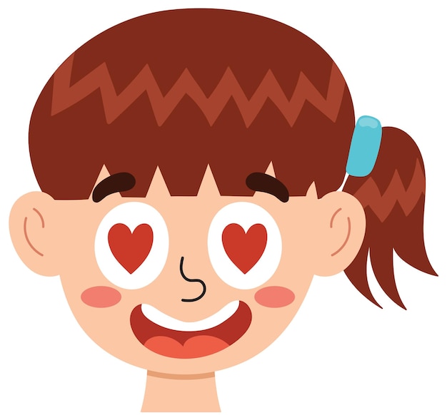 Loving girl face. Little kid in love with hearts in eyes clipart. Excited emotion. Emotional express