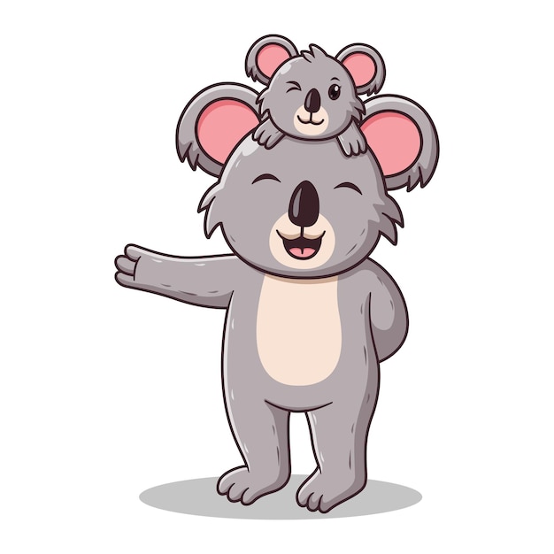 Loving Mother Koala Waving hand with the Baby. Animal Icon Concept