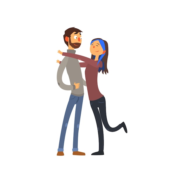 Loving young couple hugging and happy together vector illustration