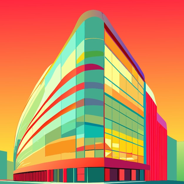 Vector low angle view of futuristic architecture skyscraper of office building with curve glass window