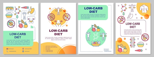 Vector low carb diet brochure template. ketogenic nutrition. flyer, booklet, leaflet print, cover design with linear illustrations. vector page layouts for magazines, annual reports, advertising posters