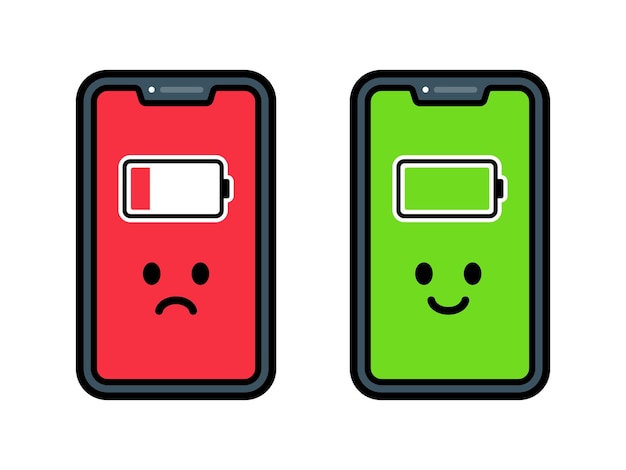 Low and Charged Phone Battery Power Indicator With Expressions