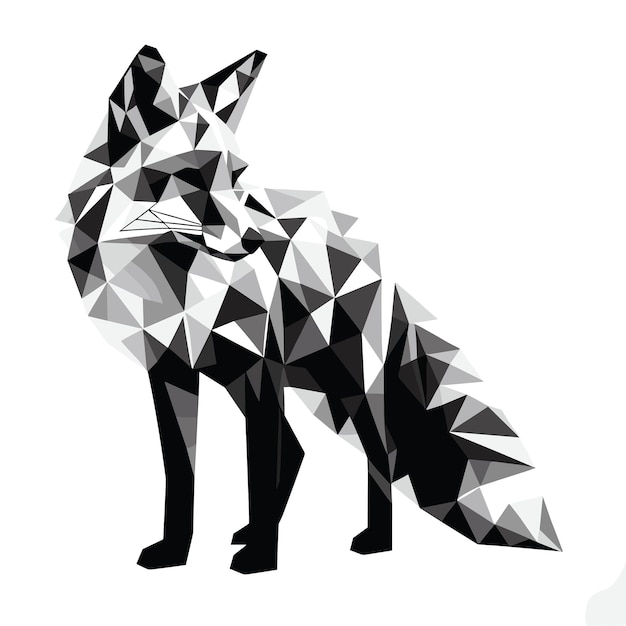 Vector low poly fox silhouette vector black and white isolated on white modern art decor