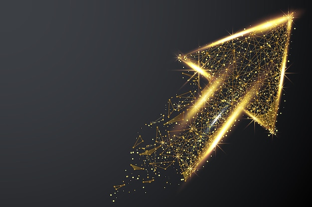 Low poly illustration of the arrow up with a golden dust effect Sparkle stardust Glittering vector