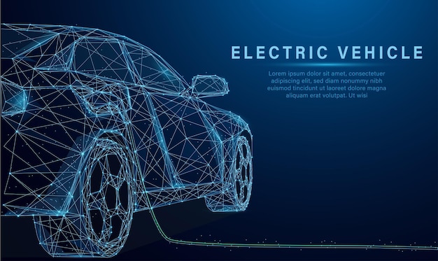 Low poly style design vector of EV Car or Electric vehicle at charging station