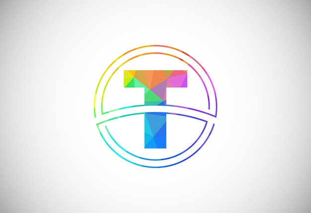 Low poly style letter T with a circle frame Graphic alphabet symbol for corporate business identity