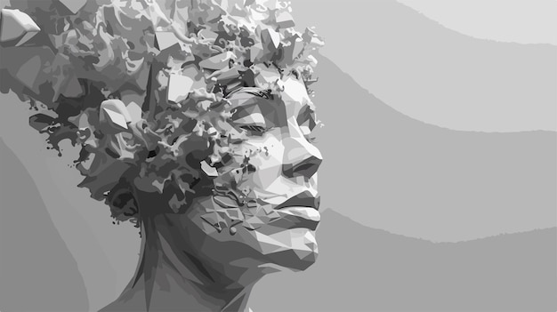 Vector low poly style portrait of thoughtful woman