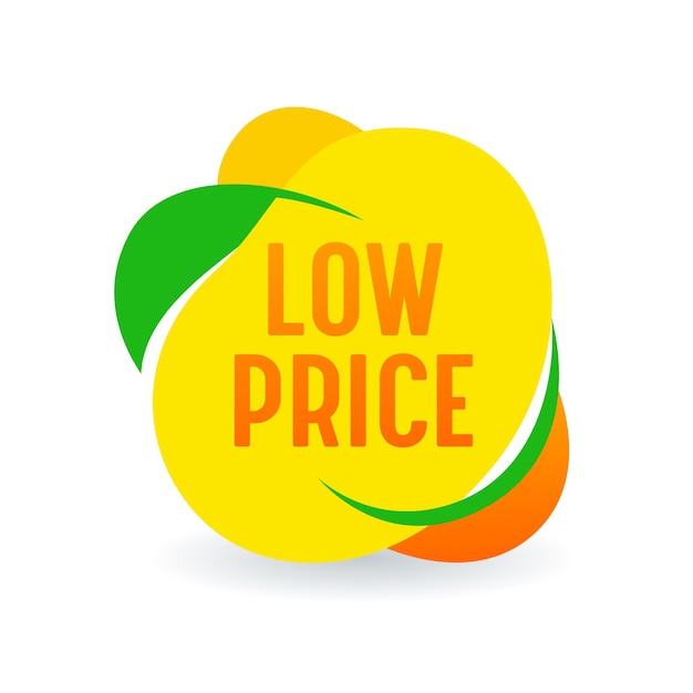 Low Price Creative Design Element, Yellow Banner or Icon, Promo Offer for Sale, Isolated Tag, Cost Reduction, Discount Label. Price Off Promotion, Rebate Sticker or Emblem. Vector Illustration