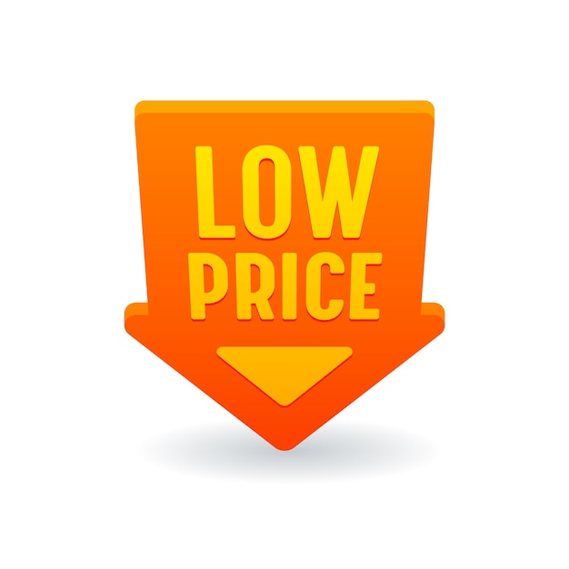 Low Price Red Arrow Down Discount Label, Banner or Icon, Promo Offer for Sale, Tag, Cost Reduction, Price Off Promotion