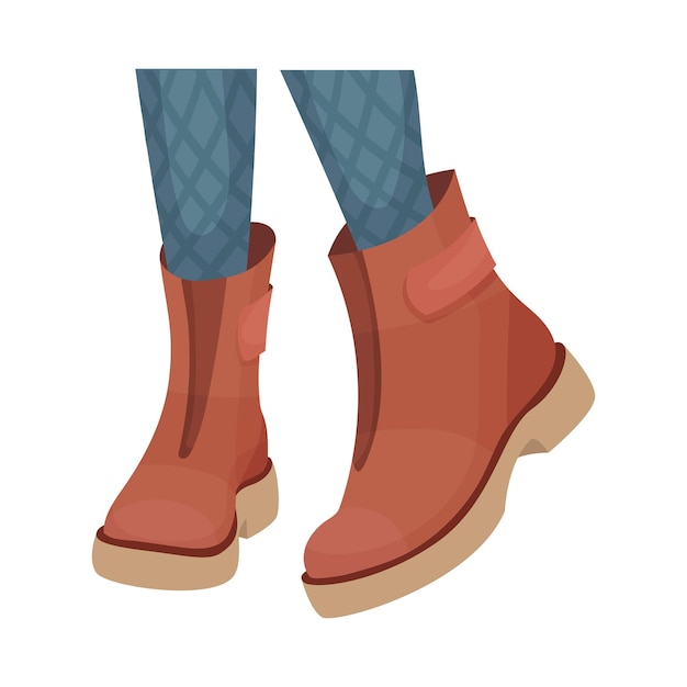 Low Shoes or Boots with Thick Sole for Autumn or Spring Season Vector Illustration