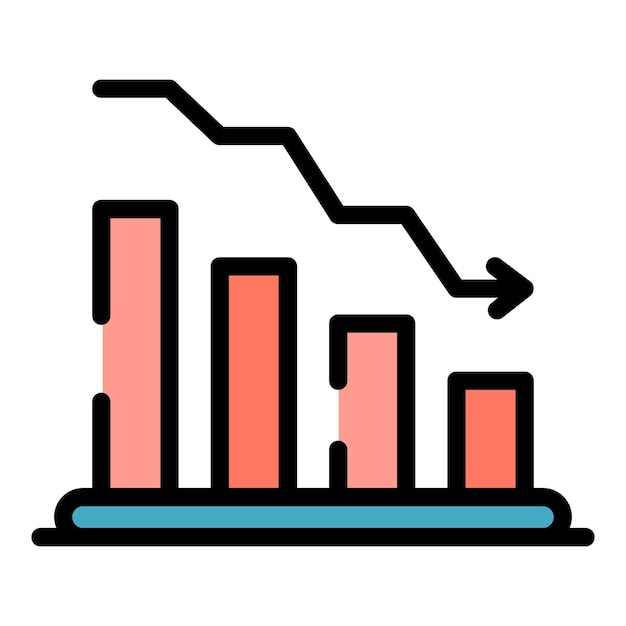 Lower money graph icon Outline lower money graph vector icon color flat isolated