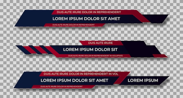 Lower third template Set of TV banners and bars for news and sport channels streaming and broadcasting Collection of lower third for video editing on transparent background Vector illustration