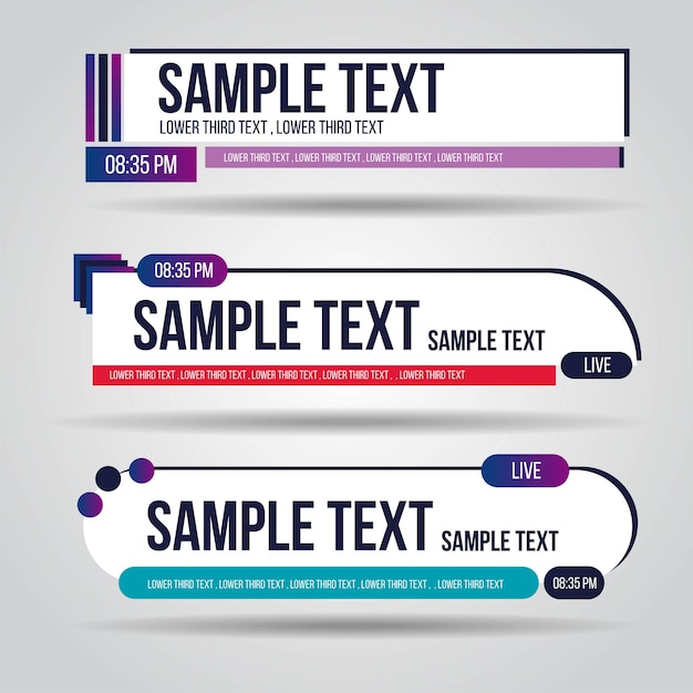 Vector lower third white and colorful design template modern contemporary set of banners bar screen broadcast bar name collection of lower third for video editing on transparent background