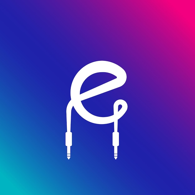 Lowercase Letter E Alphabet Music Logo Design on Multicolor Gradient background Initial and Audio cable jack logo concept