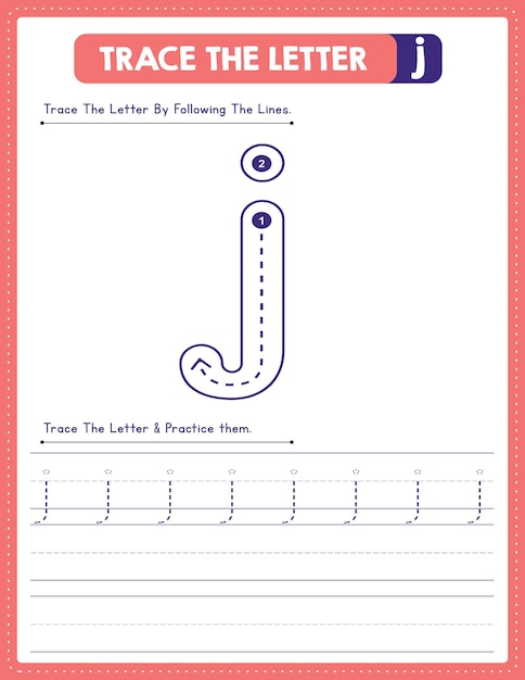 Lowercase Letter Tracing Handwriting Practice Worksheet With Arrow Direction Alphabet j