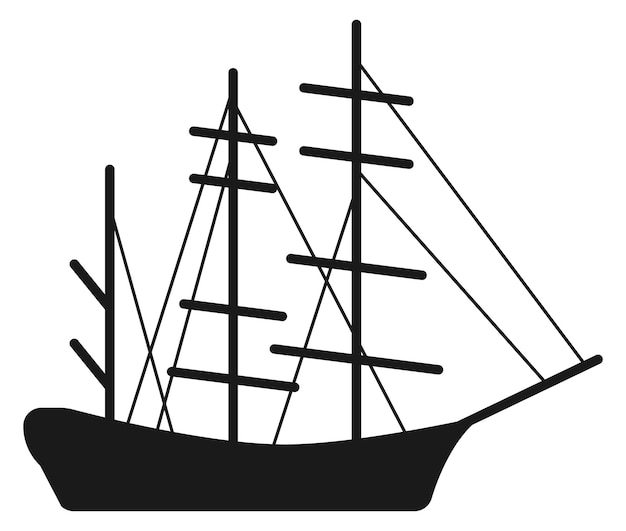 Lowered sails ship sign Black sailboat icon