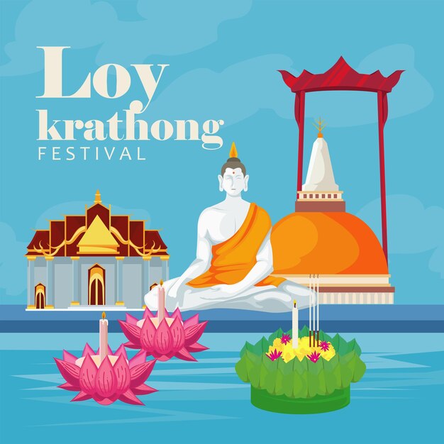 Vector loy krathong festival cartel